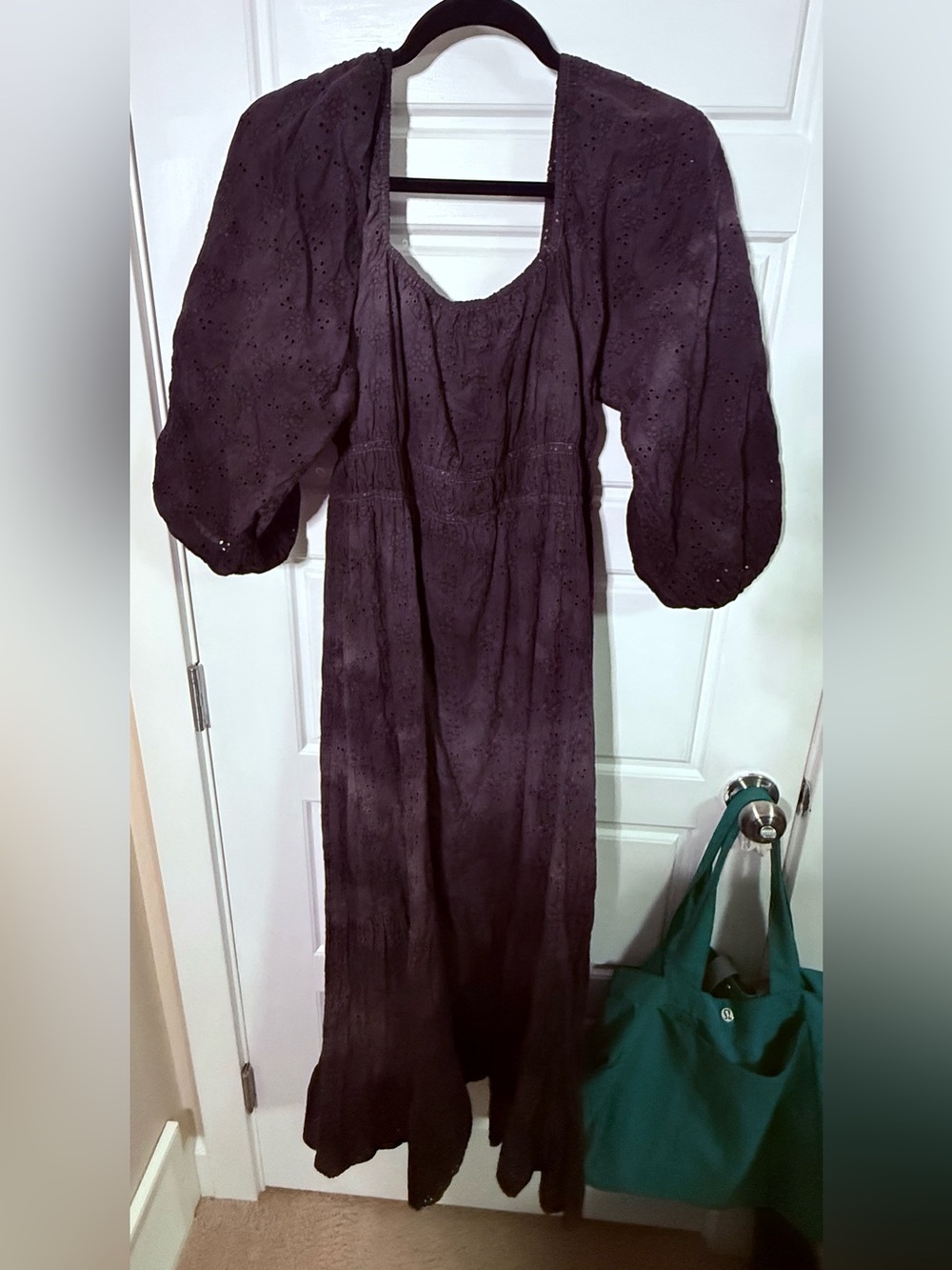 Saltwater  LUXE Black Eyelet Maxi Dress  Puff Sleeves open 3 tie front acid wash